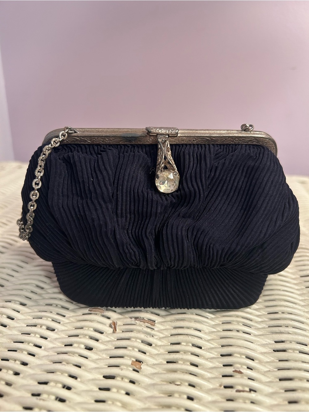 Vintage 1940s 1950s La Marquise Navy Art Deco Rhinestone Cocktail Bag Clutch